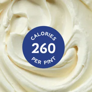Creamy vanilla ice cream with 260 calories per pint is displayed in this image.